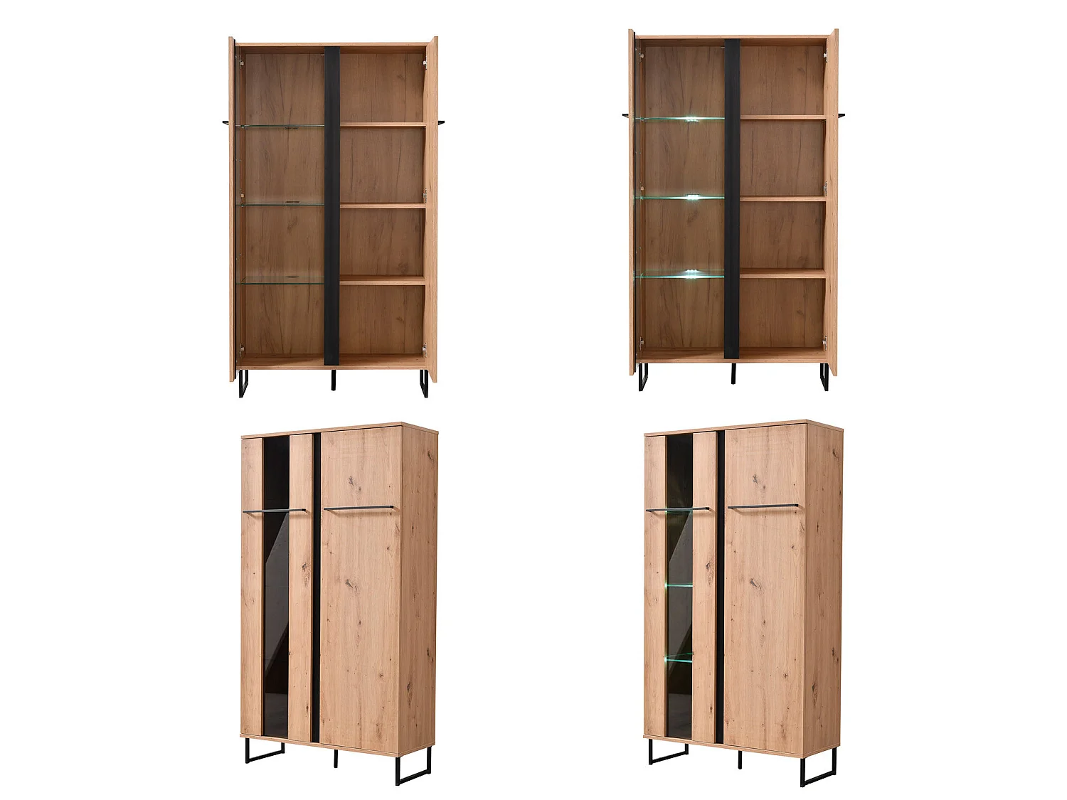 Ensemble de salon 84.5x193x35 cm, 170x54x42 cm, 137.5x24x21 cm, 84.5x153x35 cm Naturel et Noir Style Industriel