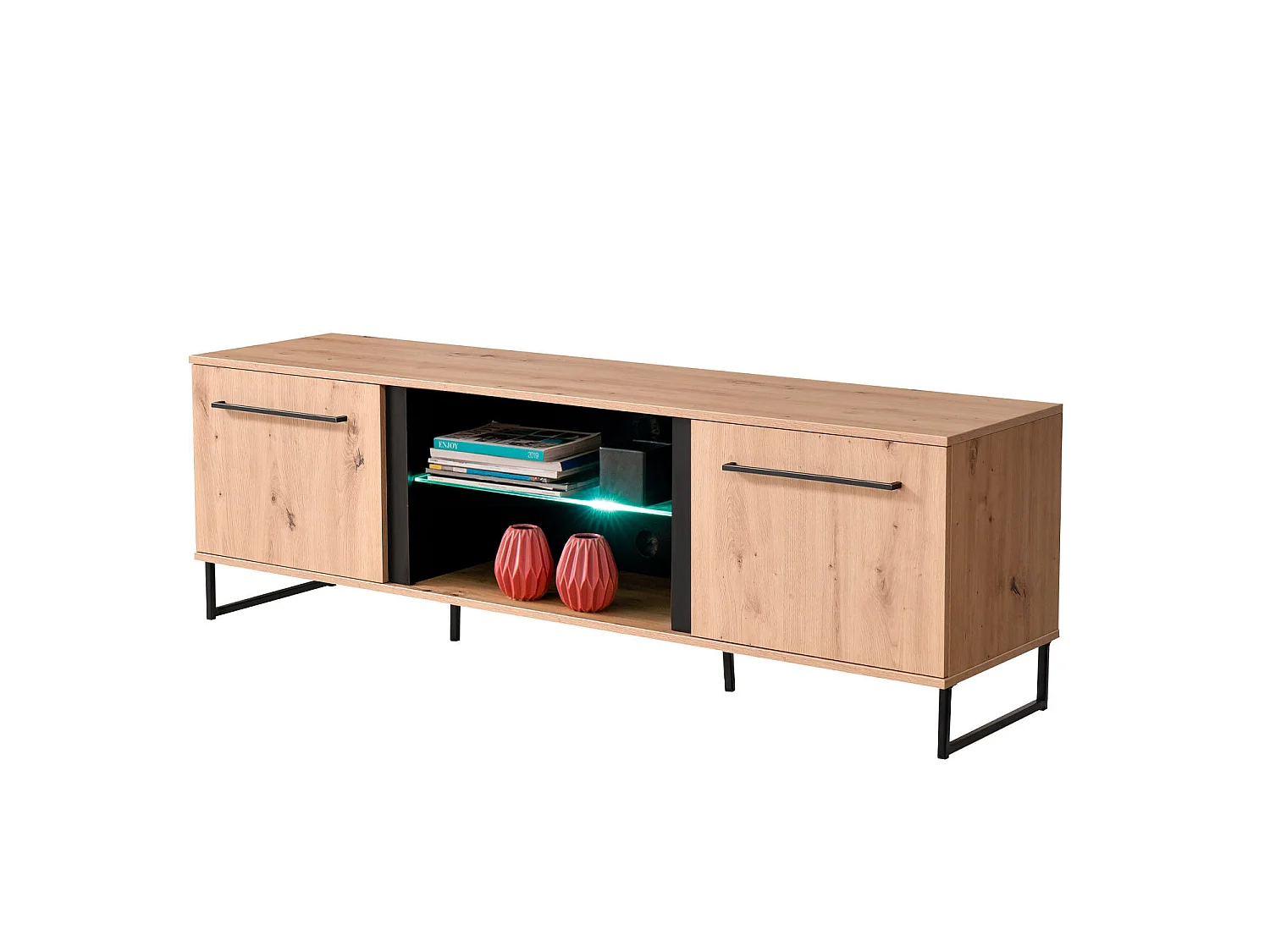 Ensemble de salon 84.5x193x35 cm, 170x54x42 cm, 137.5x24x21 cm, 84.5x153x35 cm Naturel et Noir Style Industriel