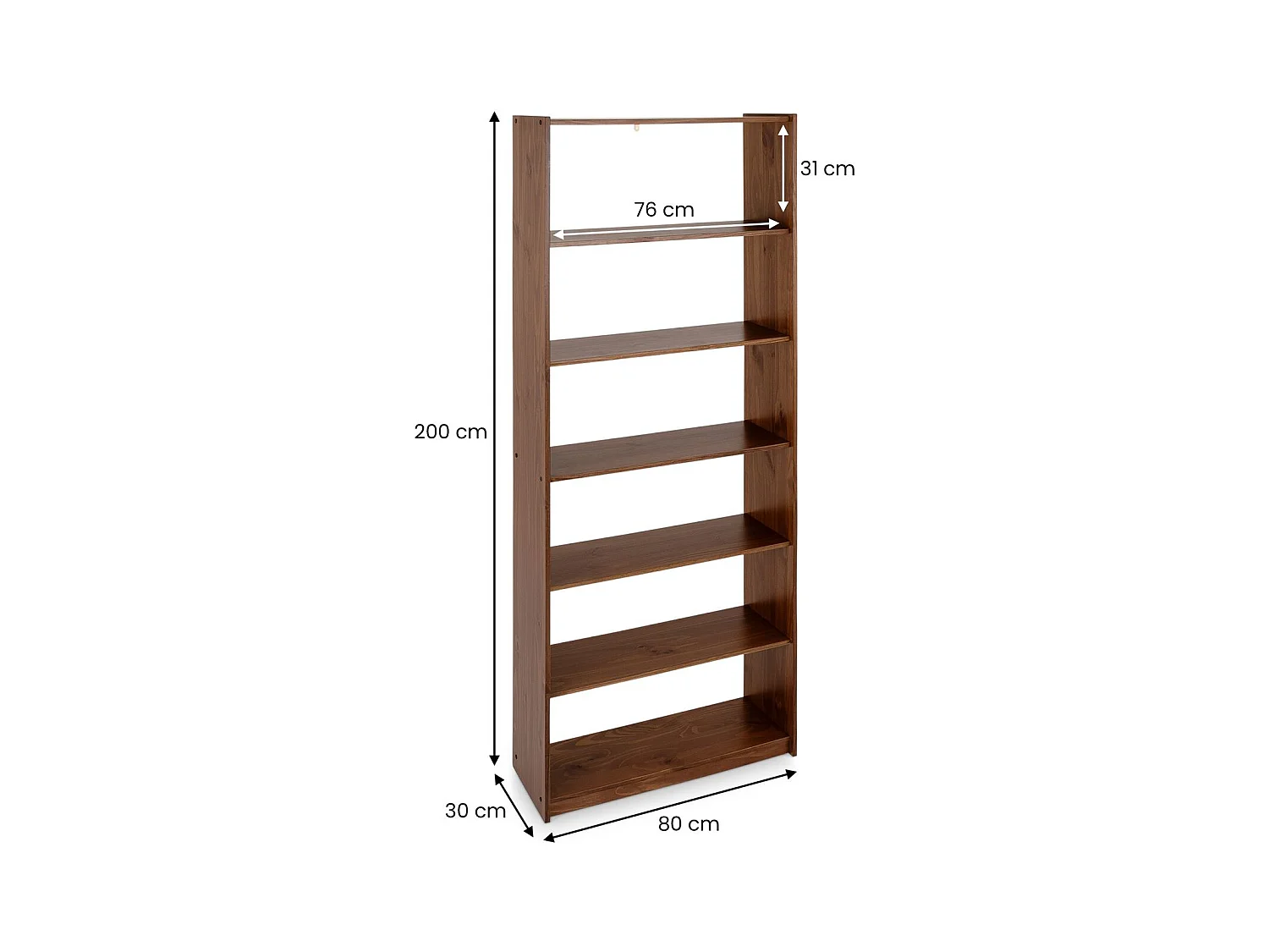 Etagère REGALE H 200 cm rangement sur pied avec 7 niveaux, en bois massif coloris châtaignier