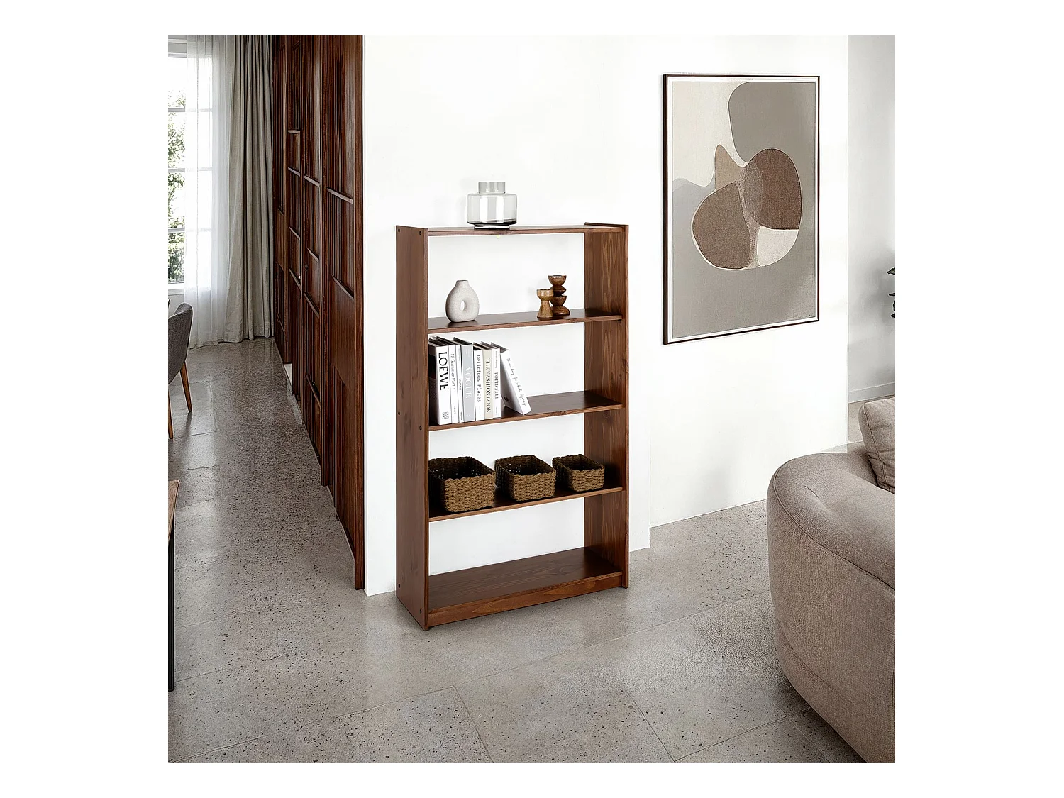Etagère REGALE H 136 cm rangement sur pied avec 5 niveaux, en bois massif coloris châtaignier