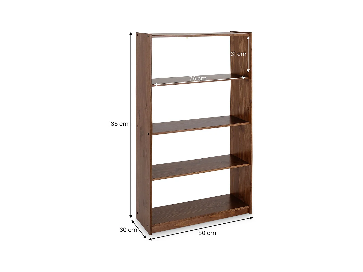 Etagère REGALE H 136 cm rangement sur pied avec 5 niveaux, en bois massif coloris châtaignier