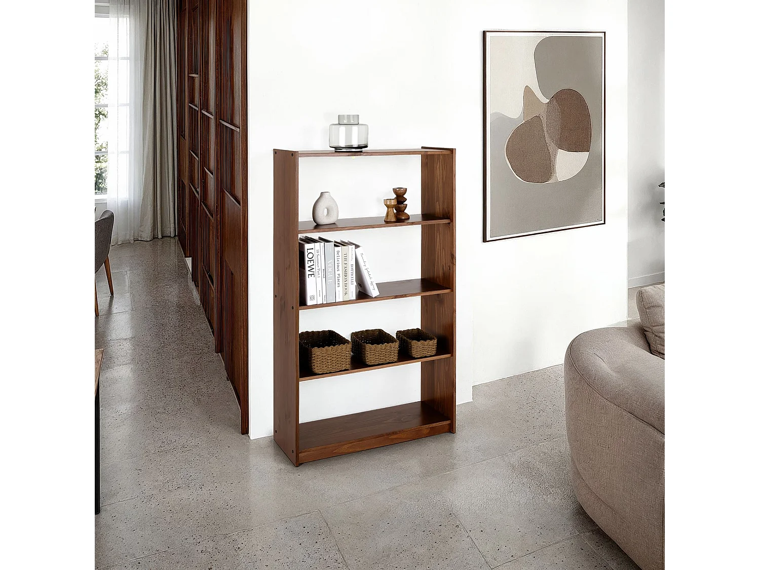 Etagère REGALE H 136 cm rangement sur pied avec 5 niveaux, en bois massif coloris châtaignier