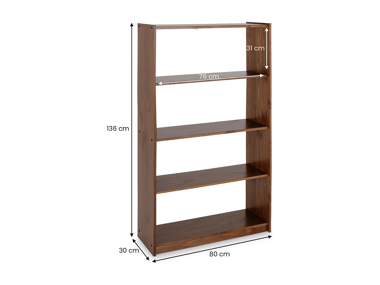 Etagère REGALE H 136 cm rangement sur pied avec 5 niveaux, en bois massif coloris châtaignier