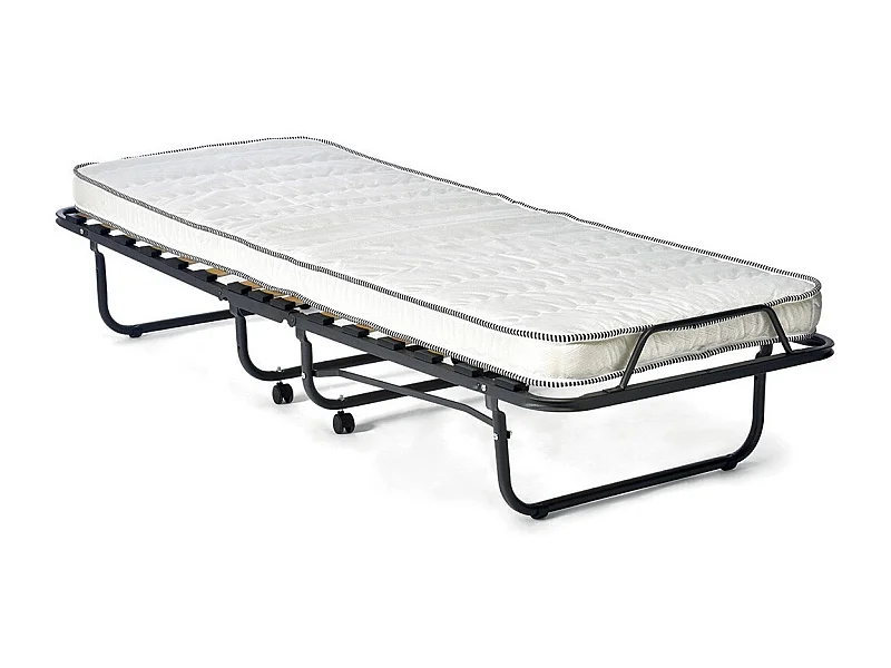 Cama dobrável com rodas em metal 90x200cm NAZARE, com estrado e colchão incluídos
