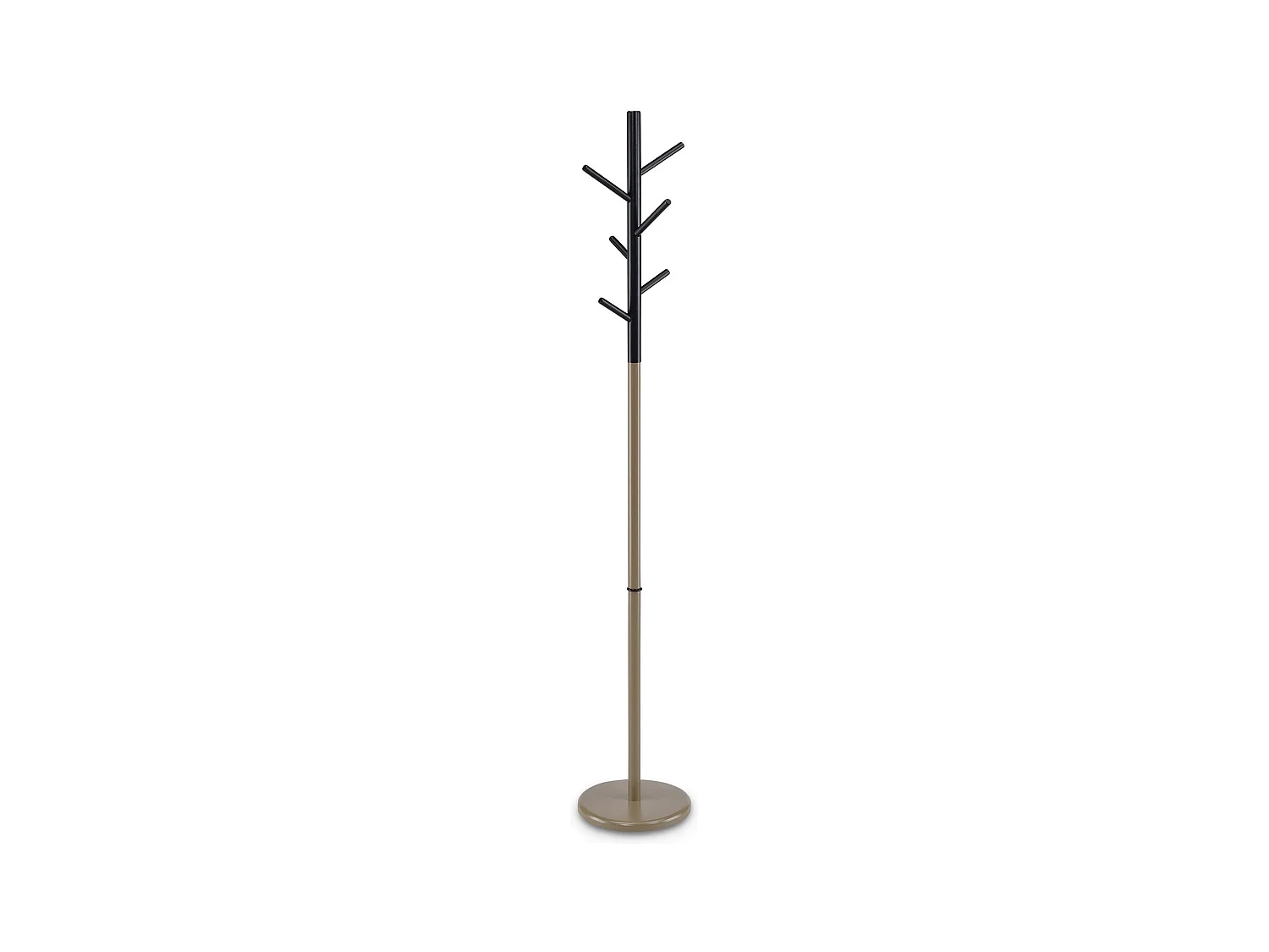 Portemanteau ENRICO en métal et bois coloris champagne et noir portant à vêtements sur pied en forme d'arbre avec 6 crochets