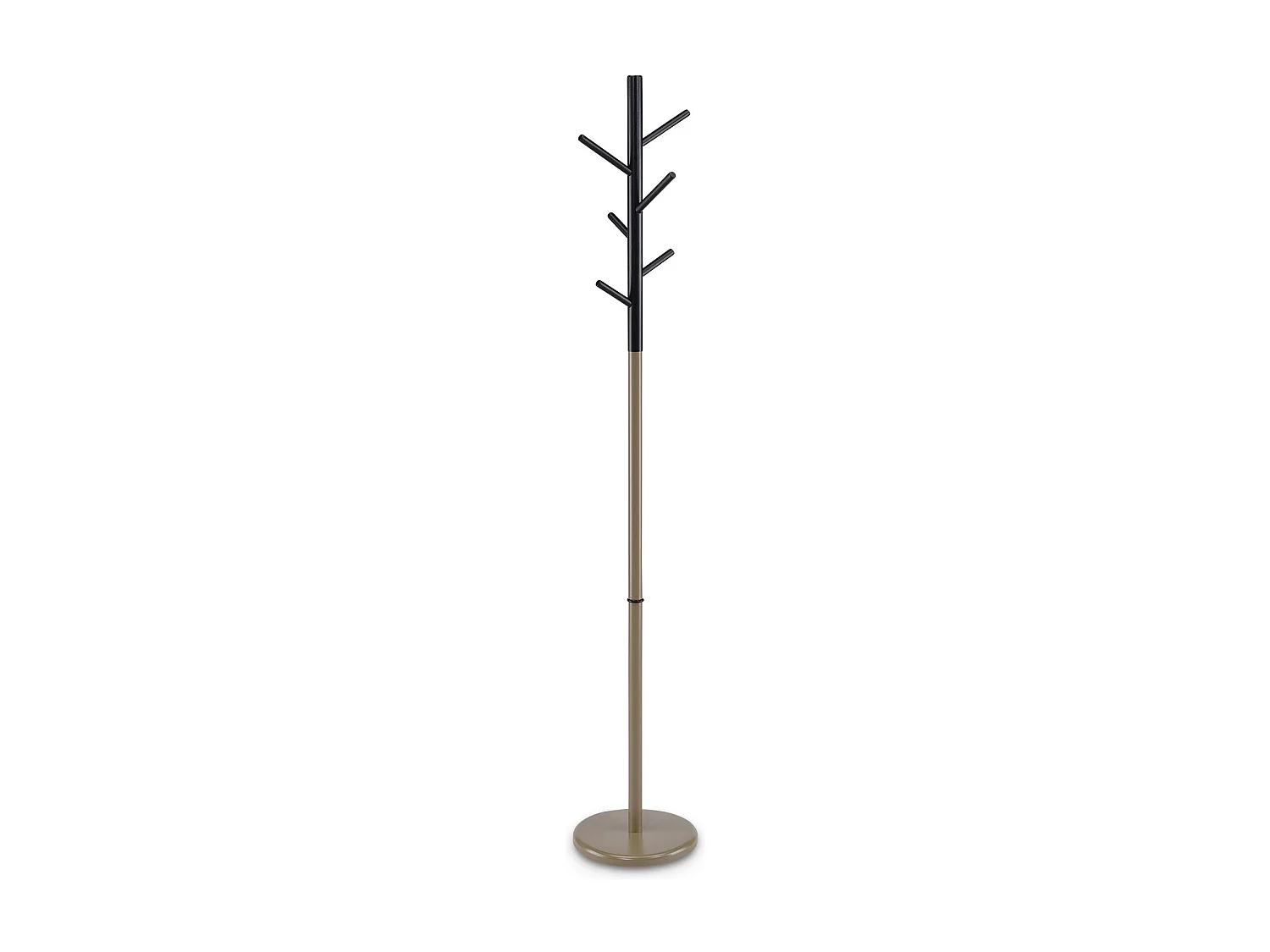 Portemanteau ENRICO en métal et bois coloris champagne et noir portant à vêtements sur pied en forme d'arbre avec 6 crochets