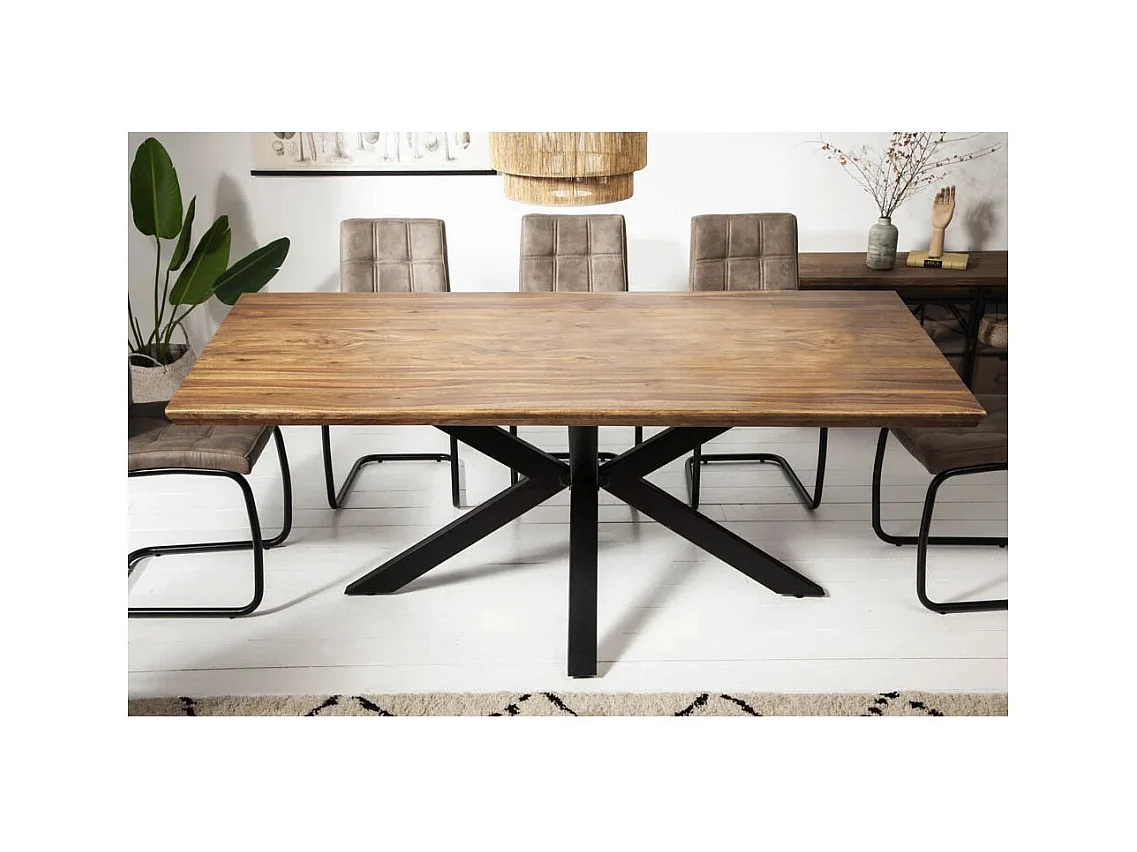 Table de salle à manger SOLARA – Rectangulaire 180 cm – Bois massif Sheesham et métal – Style industriel