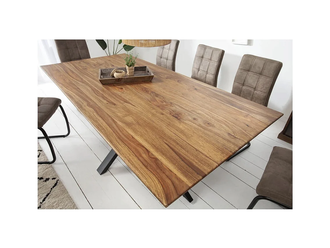 Table de salle à manger SOLARA – Rectangulaire 180 cm – Bois massif Sheesham et métal – Style industriel