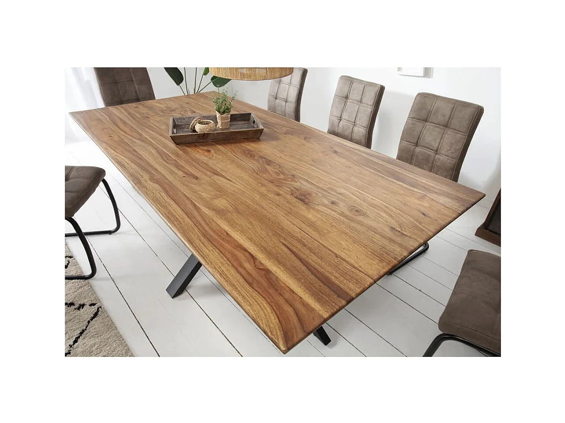 Table de salle à manger SOLARA – Rectangulaire 180 cm – Bois massif Sheesham et métal – Style industriel
