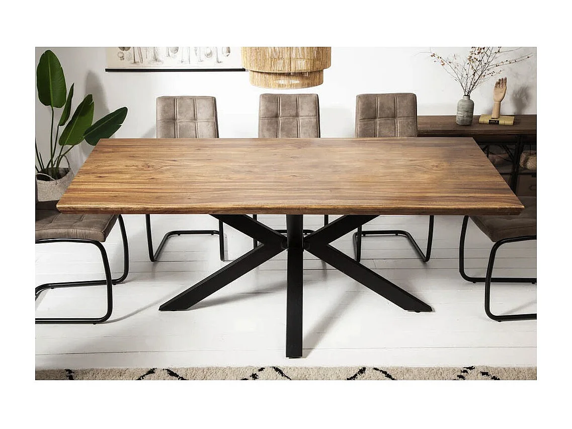 Table de salle à manger SOLARA – Rectangulaire 180 cm – Bois massif Sheesham et métal – Style industriel