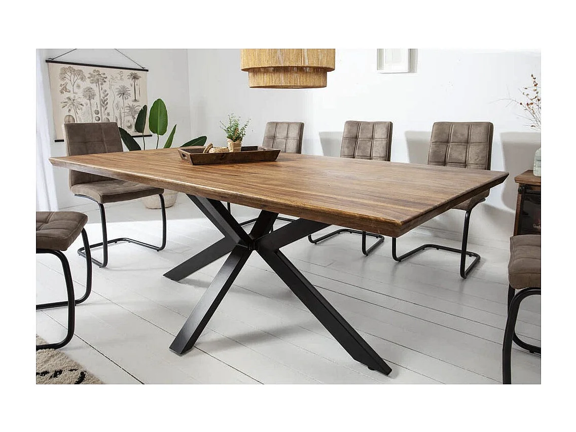Table de salle à manger SOLARA – Rectangulaire 180 cm – Bois massif Sheesham et métal – Style industriel