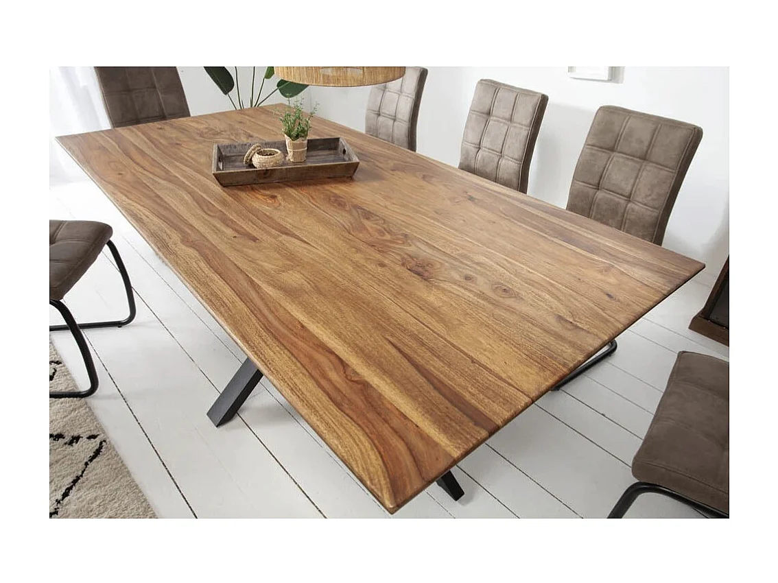 Table de salle à manger SOLARA – Rectangulaire 180 cm – Bois massif Sheesham et métal – Style industriel