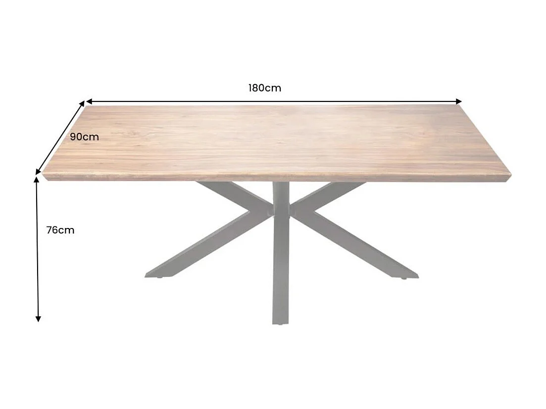 Table de salle à manger SOLARA – Rectangulaire 180 cm – Bois massif Sheesham et métal – Style industriel