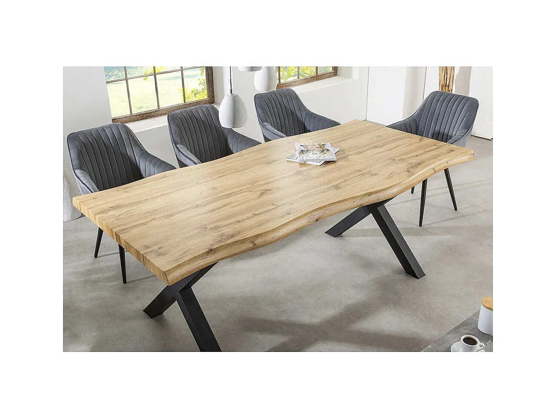 Table de salle à manger RIVET – Rectangulaire 200 cm – Bois et métal – Style industriel
