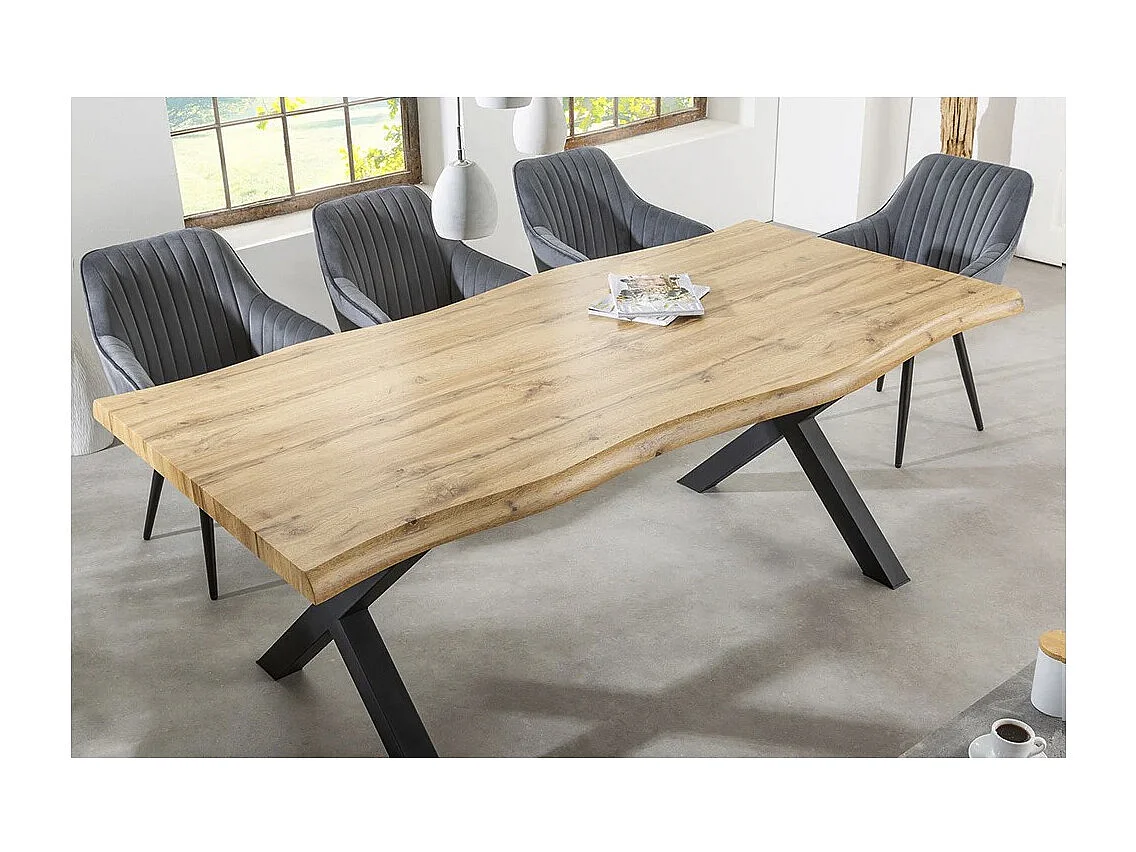 Table de salle à manger RIVET – Rectangulaire 200 cm – Bois et métal – Style industriel