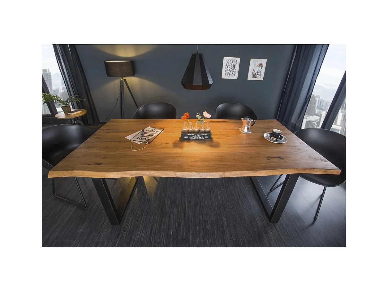 Table de salle à manger LODEN – Bois massif d'acacia et métal – Style industriel