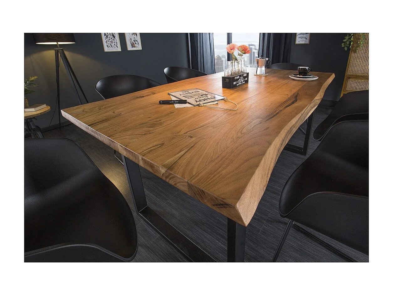 Table de salle à manger LODEN – Bois massif d'acacia et métal – Style industriel