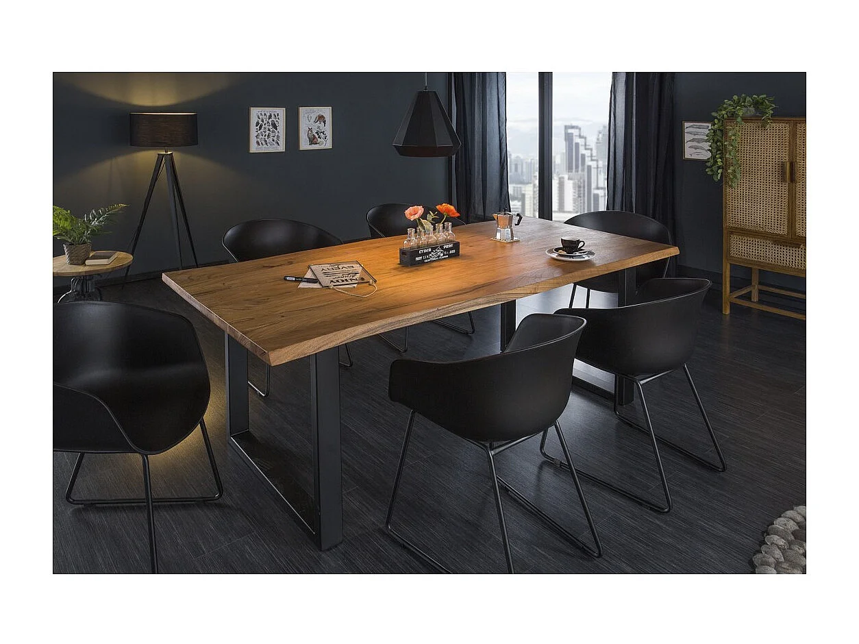 Table de salle à manger LODEN – Bois massif d'acacia et métal – Style industriel