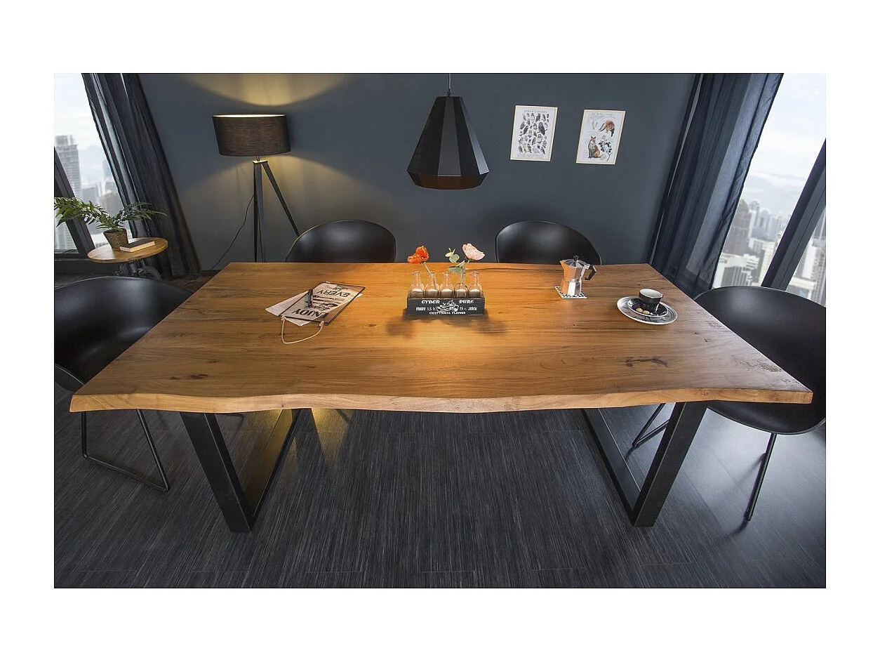 Table de salle à manger LODEN – Bois massif d'acacia et métal – Style industriel