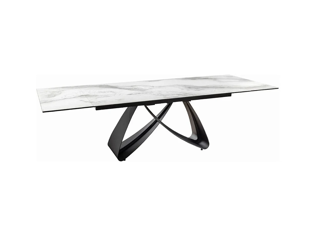 Table ZAREL – Extensible 180 à 260 cm – Céramique et verre trempé – Effet marbre blanc – Style contemporain