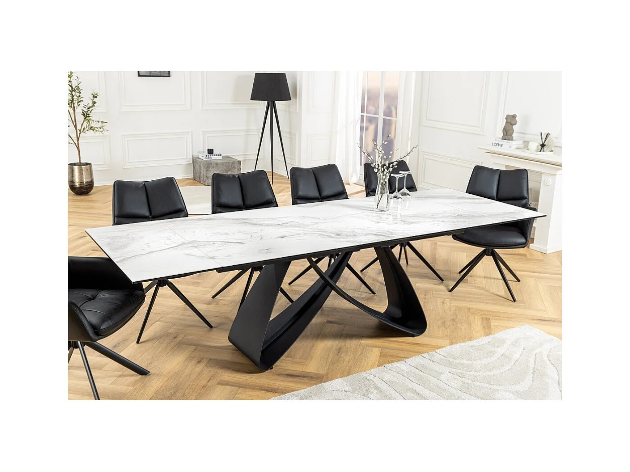 Table ZAREL – Extensible 180 à 260 cm – Céramique et verre trempé – Effet marbre blanc – Style contemporain