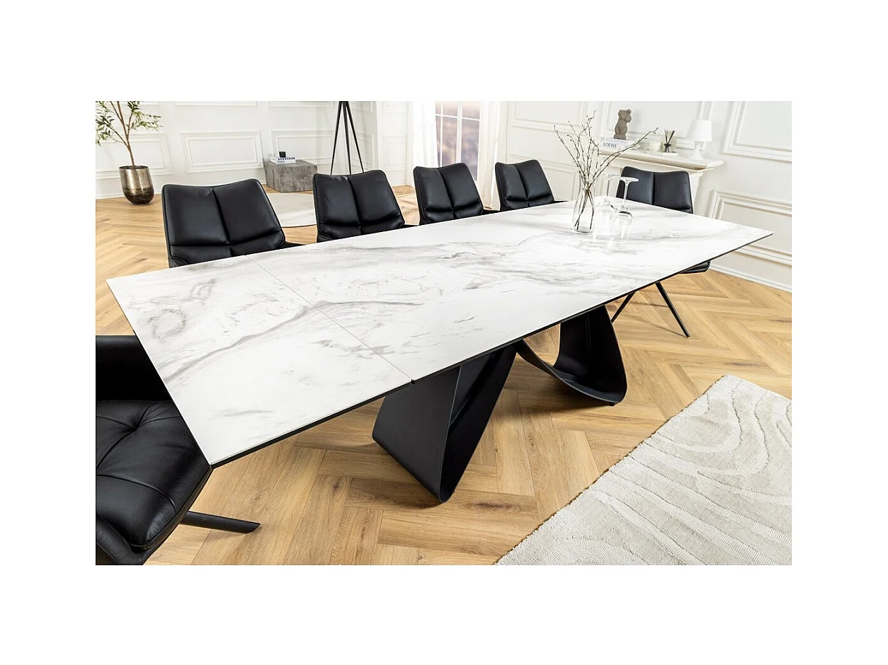 Table ZAREL – Extensible 180 à 260 cm – Céramique et verre trempé – Effet marbre blanc – Style contemporain