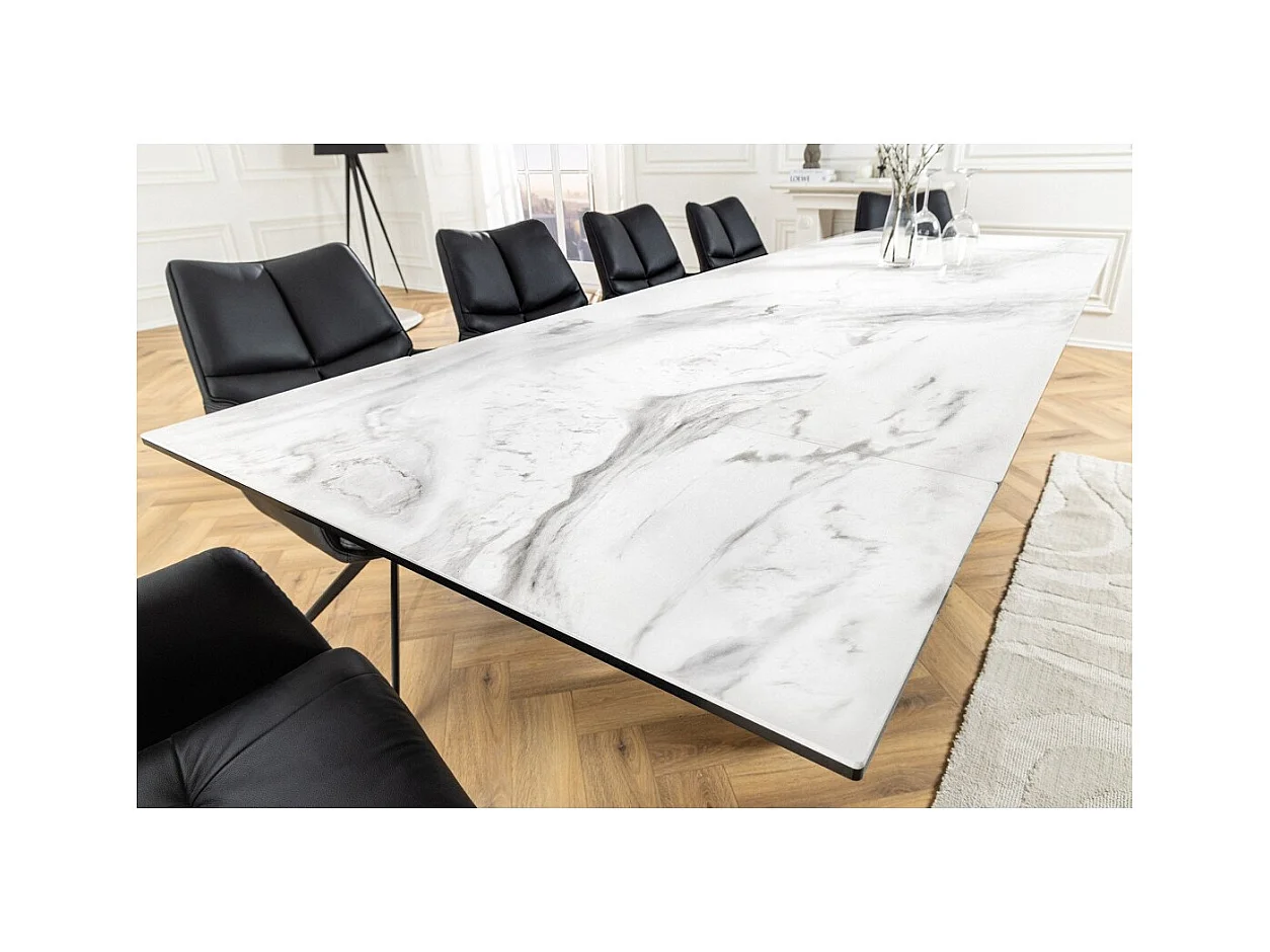Table ZAREL – Extensible 180 à 260 cm – Céramique et verre trempé – Effet marbre blanc – Style contemporain