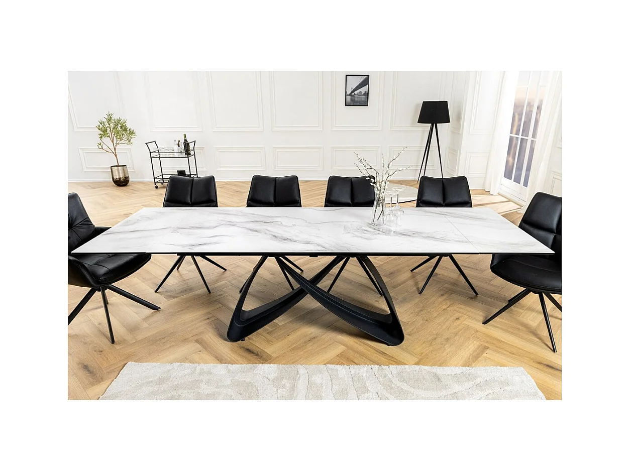 Table ZAREL – Extensible 180 à 260 cm – Céramique et verre trempé – Effet marbre blanc – Style contemporain