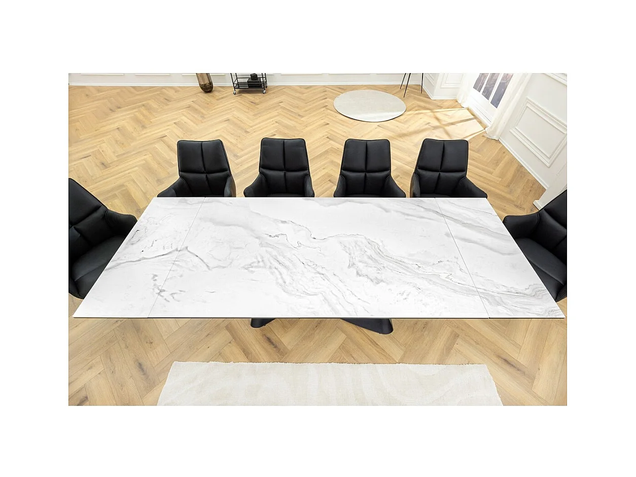 Table ZAREL – Extensible 180 à 260 cm – Céramique et verre trempé – Effet marbre blanc – Style contemporain