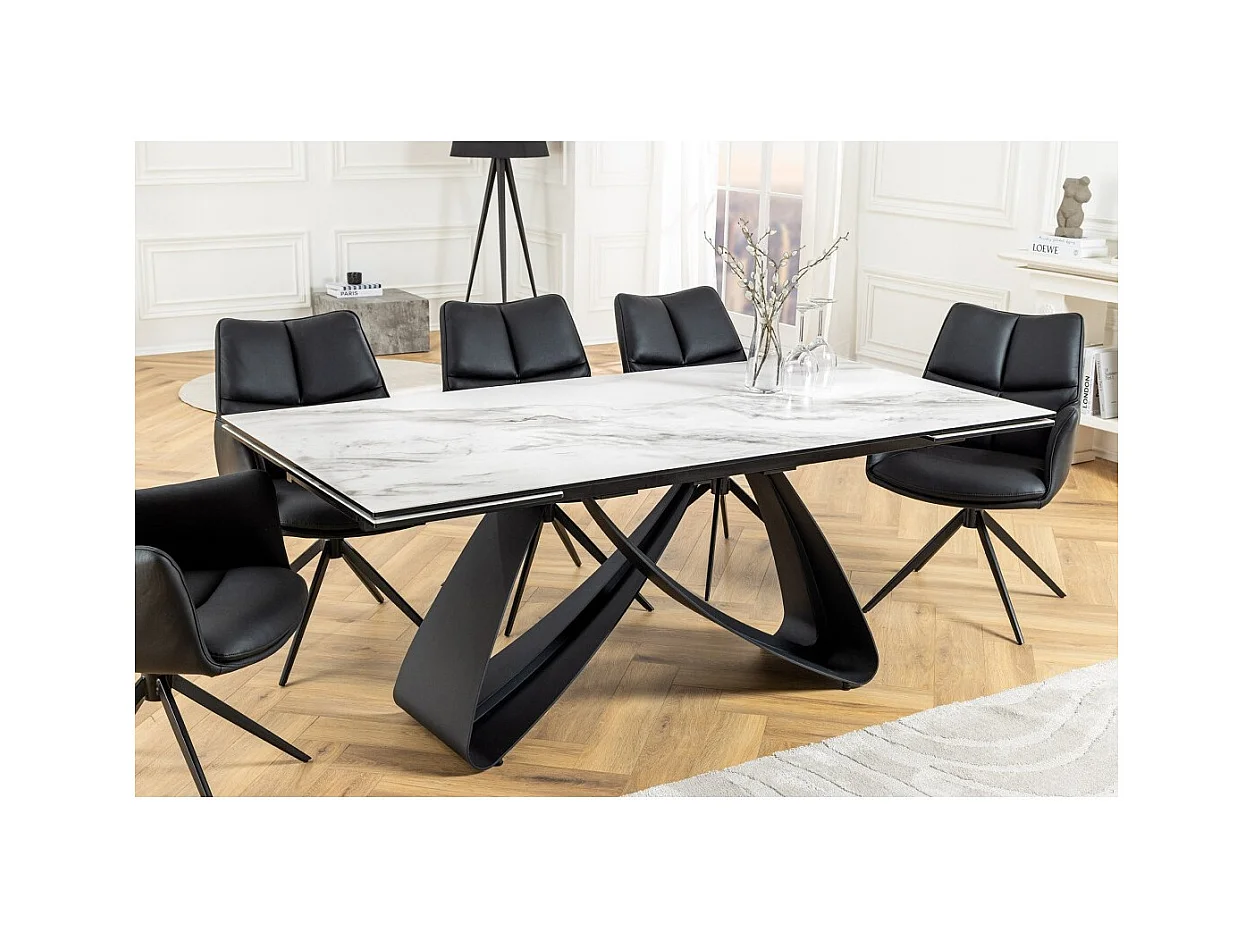 Table ZAREL – Extensible 180 à 260 cm – Céramique et verre trempé – Effet marbre blanc – Style contemporain