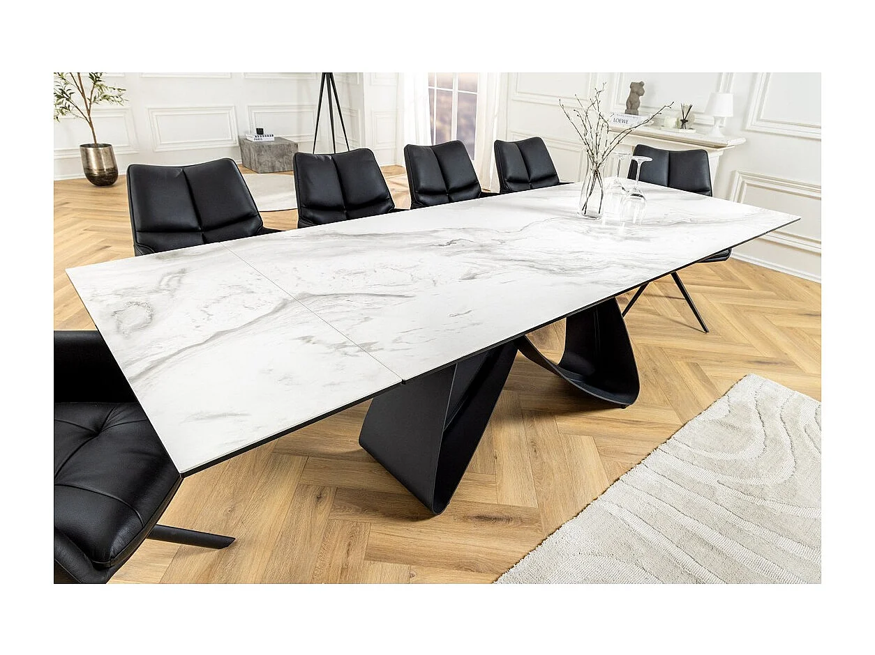Table ZAREL – Extensible 180 à 260 cm – Céramique et verre trempé – Effet marbre blanc – Style contemporain