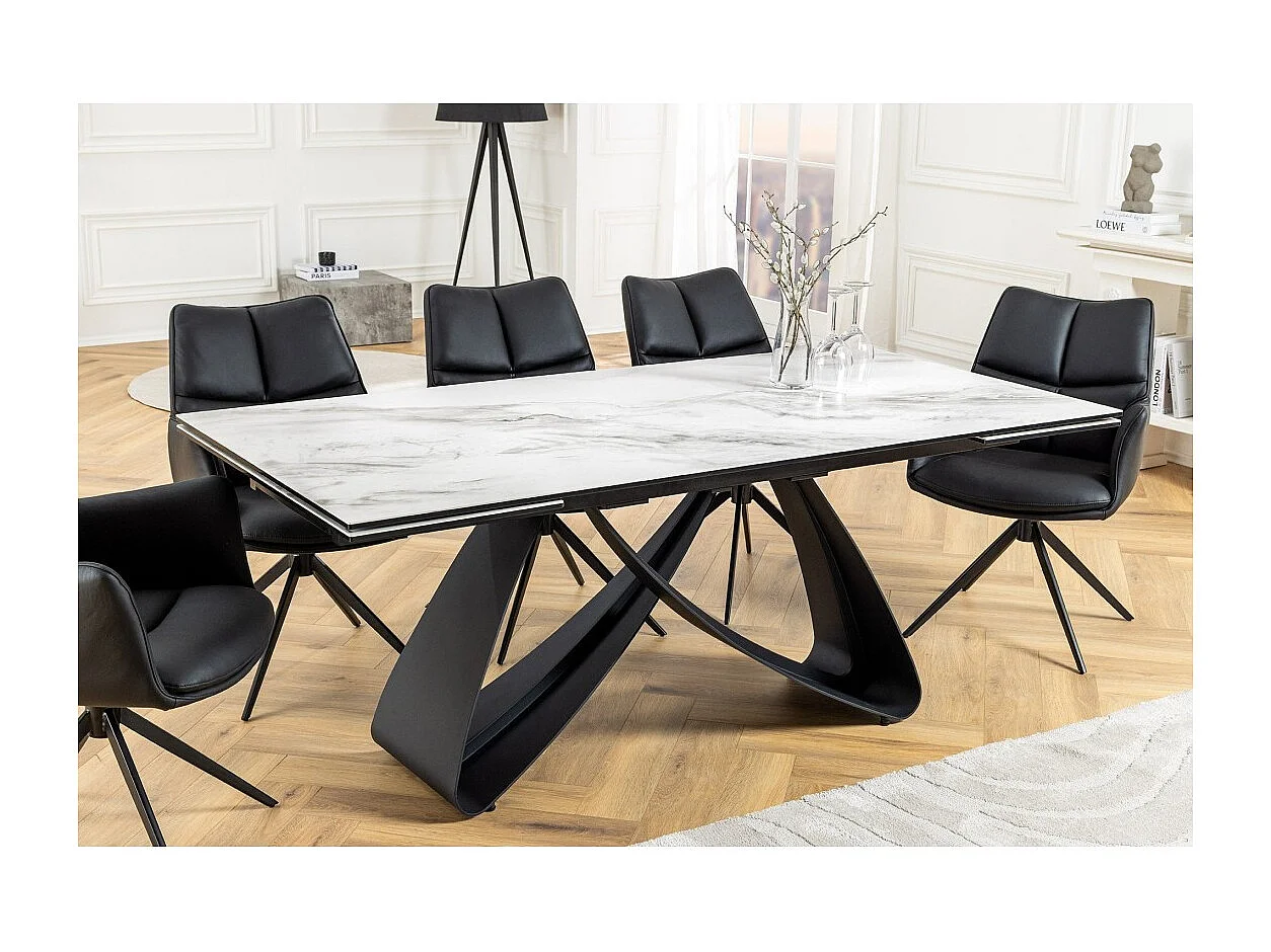 Table ZAREL – Extensible 180 à 260 cm – Céramique et verre trempé – Effet marbre blanc – Style contemporain