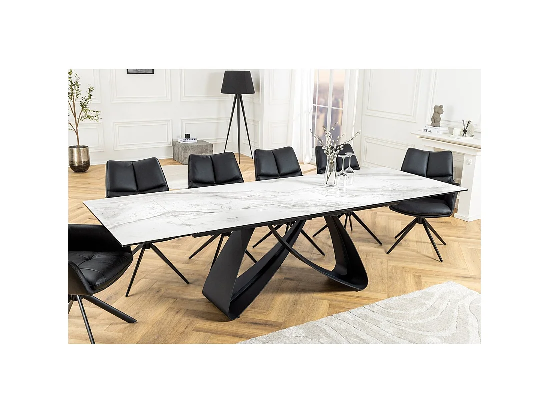 Table ZAREL – Extensible 180 à 260 cm – Céramique et verre trempé – Effet marbre blanc – Style contemporain