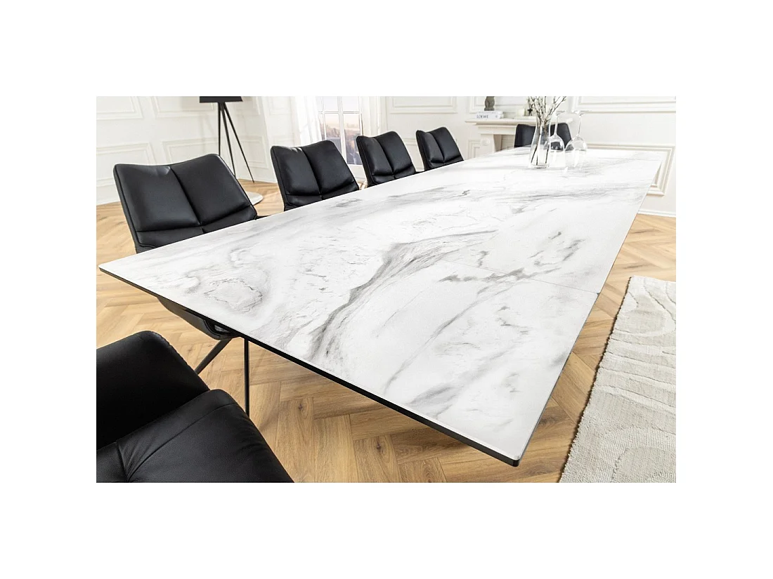 Table ZAREL – Extensible 180 à 260 cm – Céramique et verre trempé – Effet marbre blanc – Style contemporain