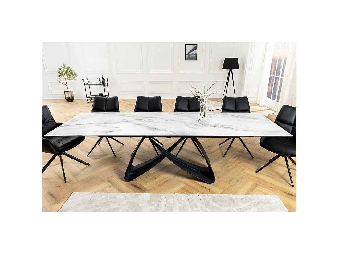 Table ZAREL – Extensible 180 à 260 cm – Céramique et verre trempé – Effet marbre blanc – Style contemporain