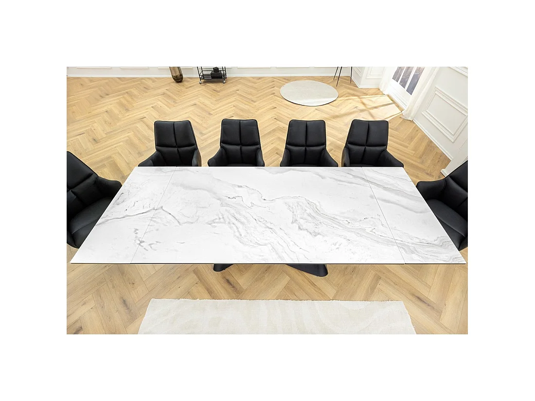 Table ZAREL – Extensible 180 à 260 cm – Céramique et verre trempé – Effet marbre blanc – Style contemporain