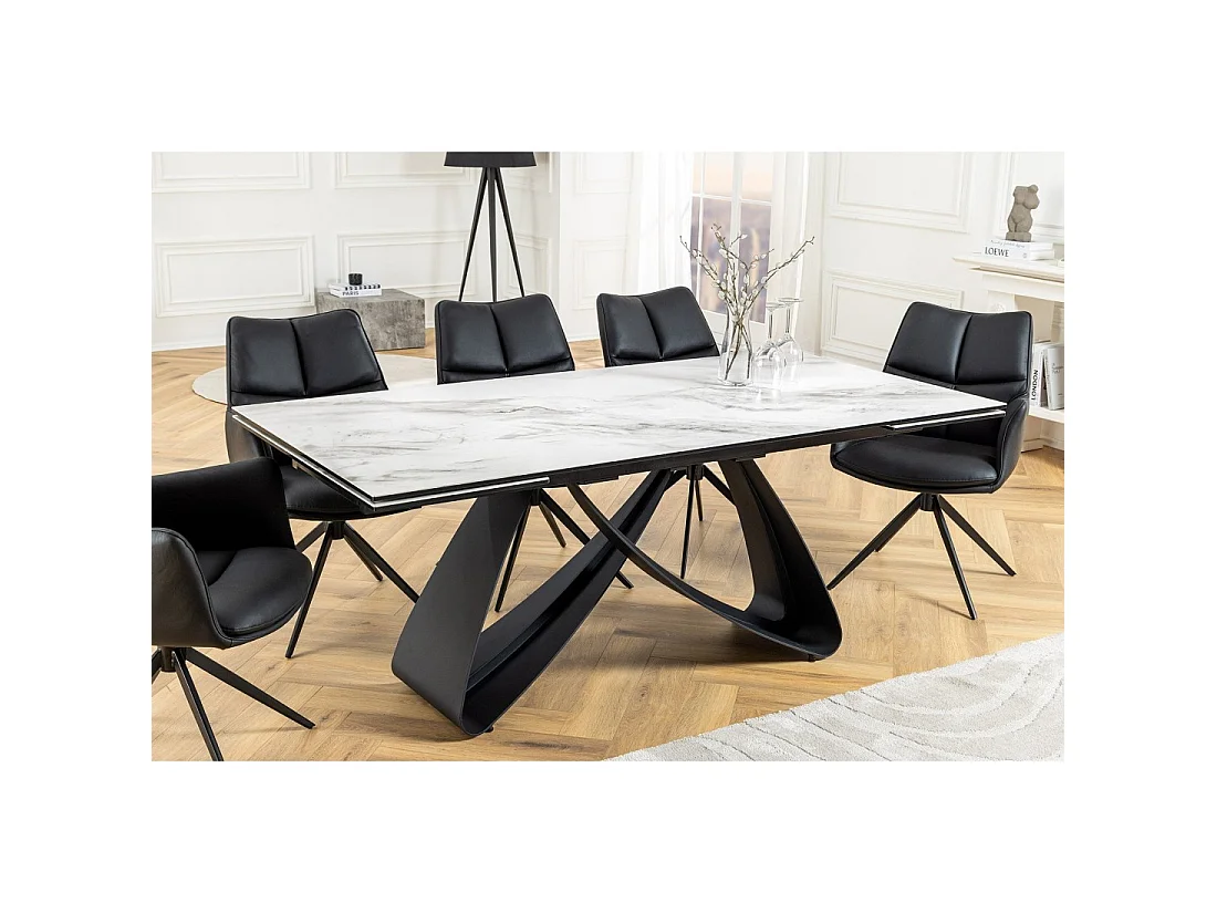 Table ZAREL – Extensible 180 à 260 cm – Céramique et verre trempé – Effet marbre blanc – Style contemporain