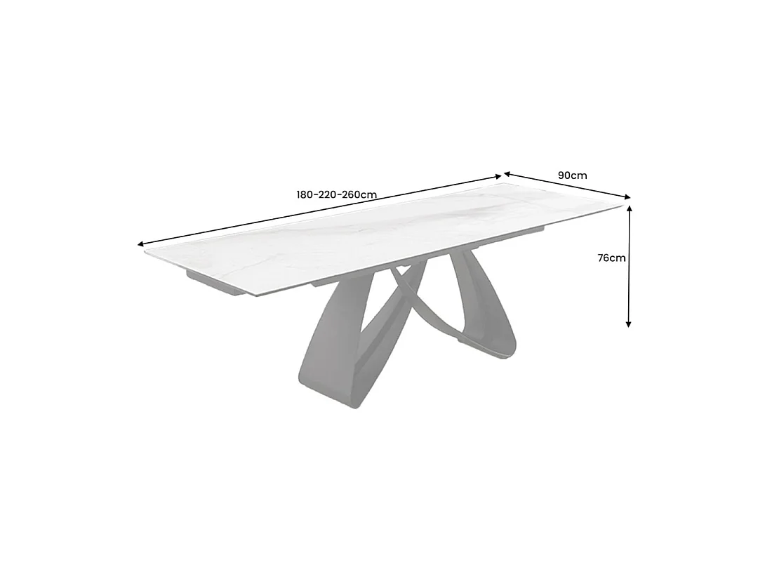 Table ZAREL – Extensible 180 à 260 cm – Céramique et verre trempé – Effet marbre blanc – Style contemporain