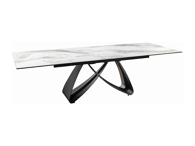 Table ZAREL – Extensible 180 à 260 cm – Céramique et verre trempé – Effet marbre blanc – Style contemporain