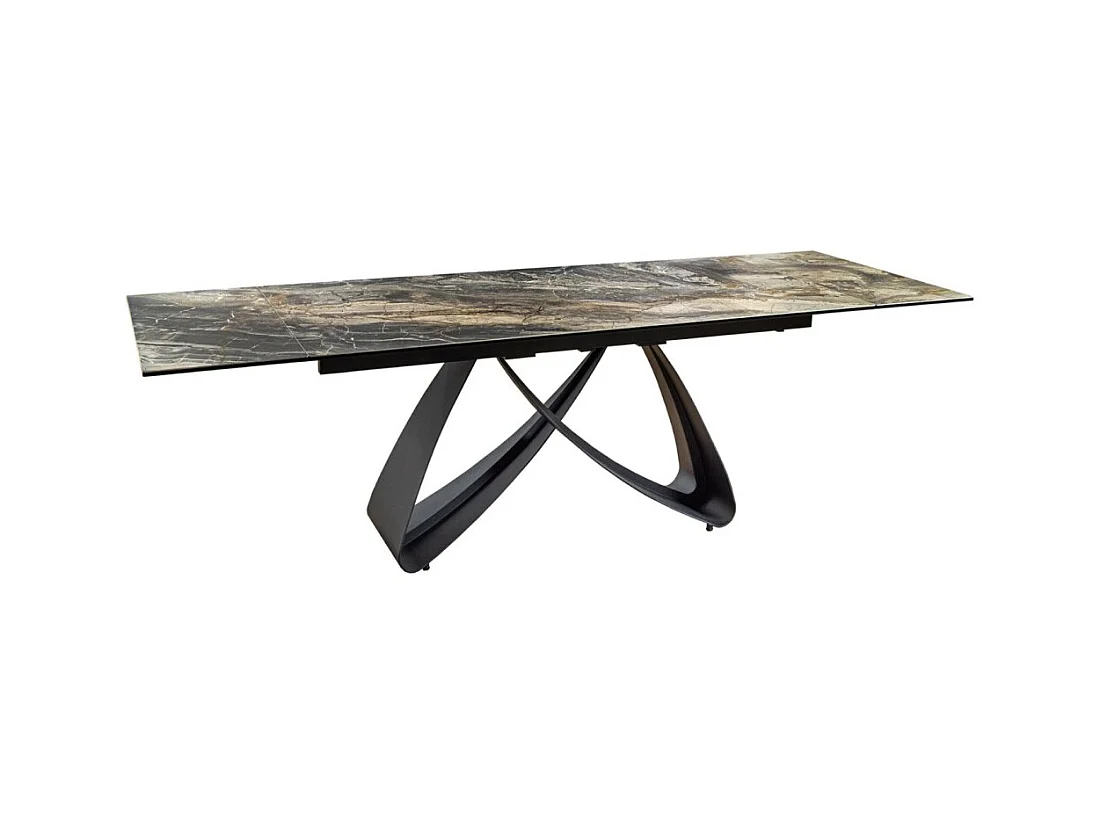 Table de salle à manger ZAREL – Extensible 180 à 260 cm – Céramique et verre trempé – Aspect marbre gris taupe