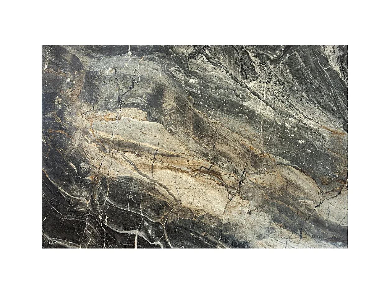 Table de salle à manger ZAREL – Extensible 180 à 260 cm – Céramique et verre trempé – Aspect marbre gris taupe