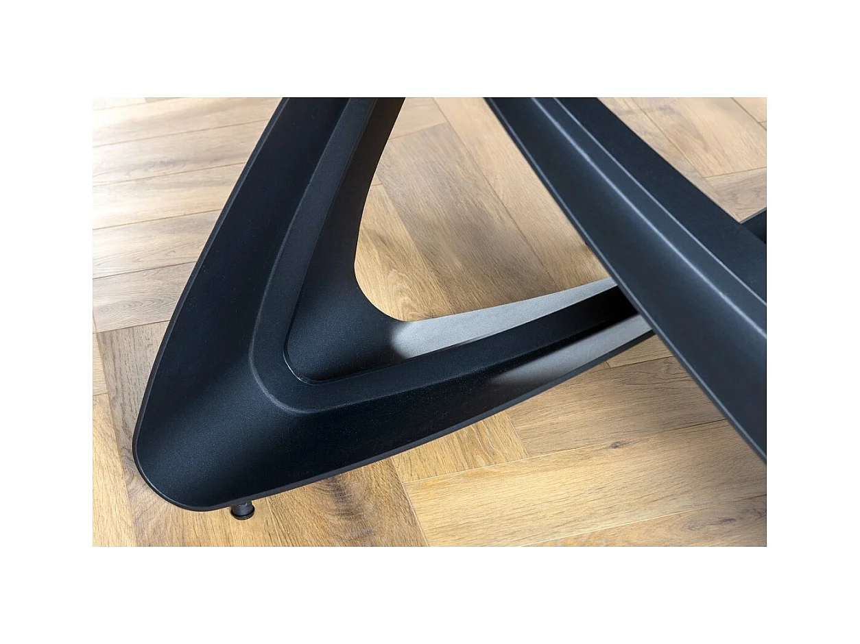 Table de salle à manger ZAREL – Extensible 180 à 260 cm – Céramique et verre trempé – Aspect marbre gris taupe