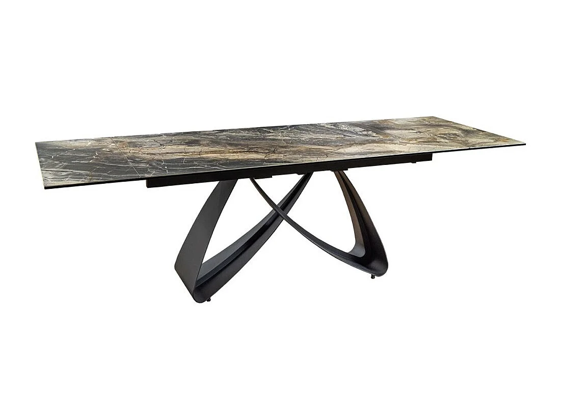 Table de salle à manger ZAREL – Extensible 180 à 260 cm – Céramique et verre trempé – Aspect marbre gris taupe