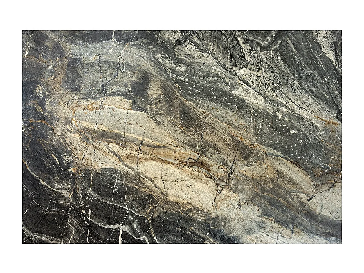 Table de salle à manger ZAREL – Extensible 180 à 260 cm – Céramique et verre trempé – Aspect marbre gris taupe