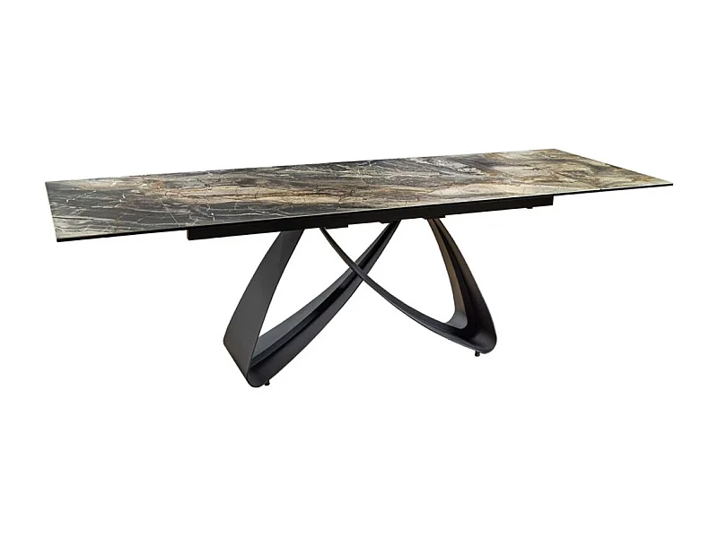 Table de salle à manger ZAREL – Extensible 180 à 260 cm – Céramique et verre trempé – Aspect marbre gris taupe