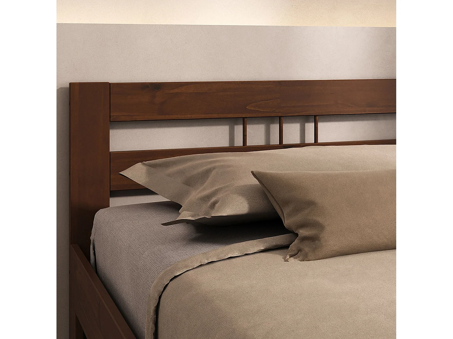 Lit simple THEO 90 x 200 cm lit pour enfant en pin massif coloris châtaignier, avec tête de lit