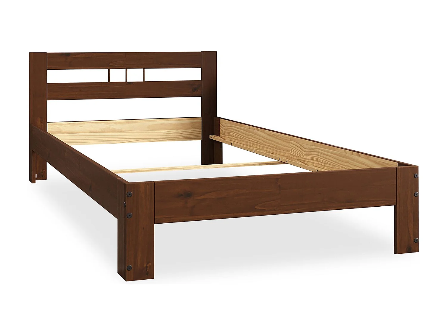 Lit simple THEO 90 x 200 cm lit pour enfant en pin massif coloris châtaignier, avec tête de lit