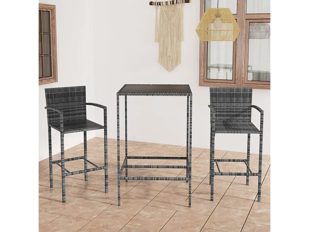 Renzo Giuseppe  Ensemble de bar de jardin 3 pcs Résine tressée Gris