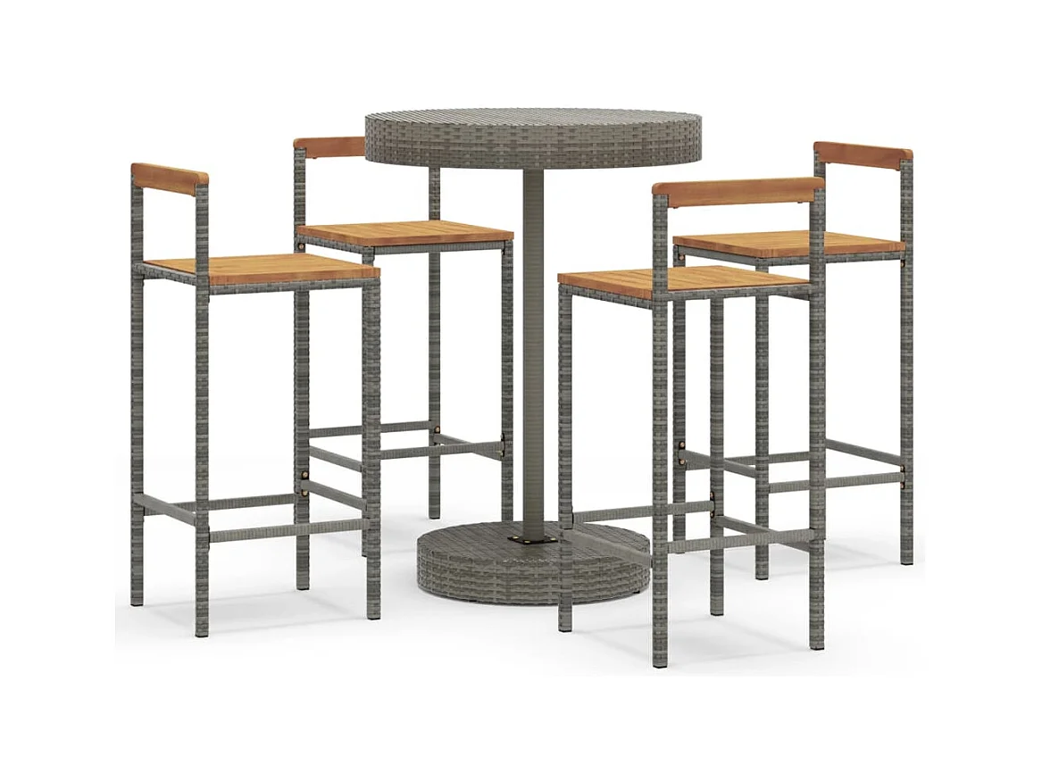 Tammisaari  Mesa bar y taburetes jardín 5 pzas madera acacia ratán PE gris