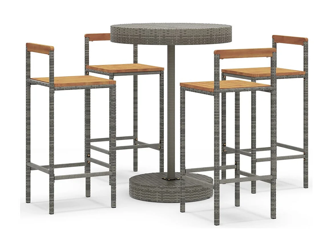 Tammisaari  Ensemble de bar jardin 5 pcs gris poly rotin/bois massif acacia